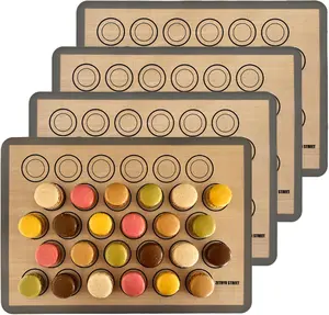 Macaron Silicone Baking Mats Non-Stick Heat Resistant Dishwasher Safe Reusable Sheet Size Pack of 4 for Cookies & More