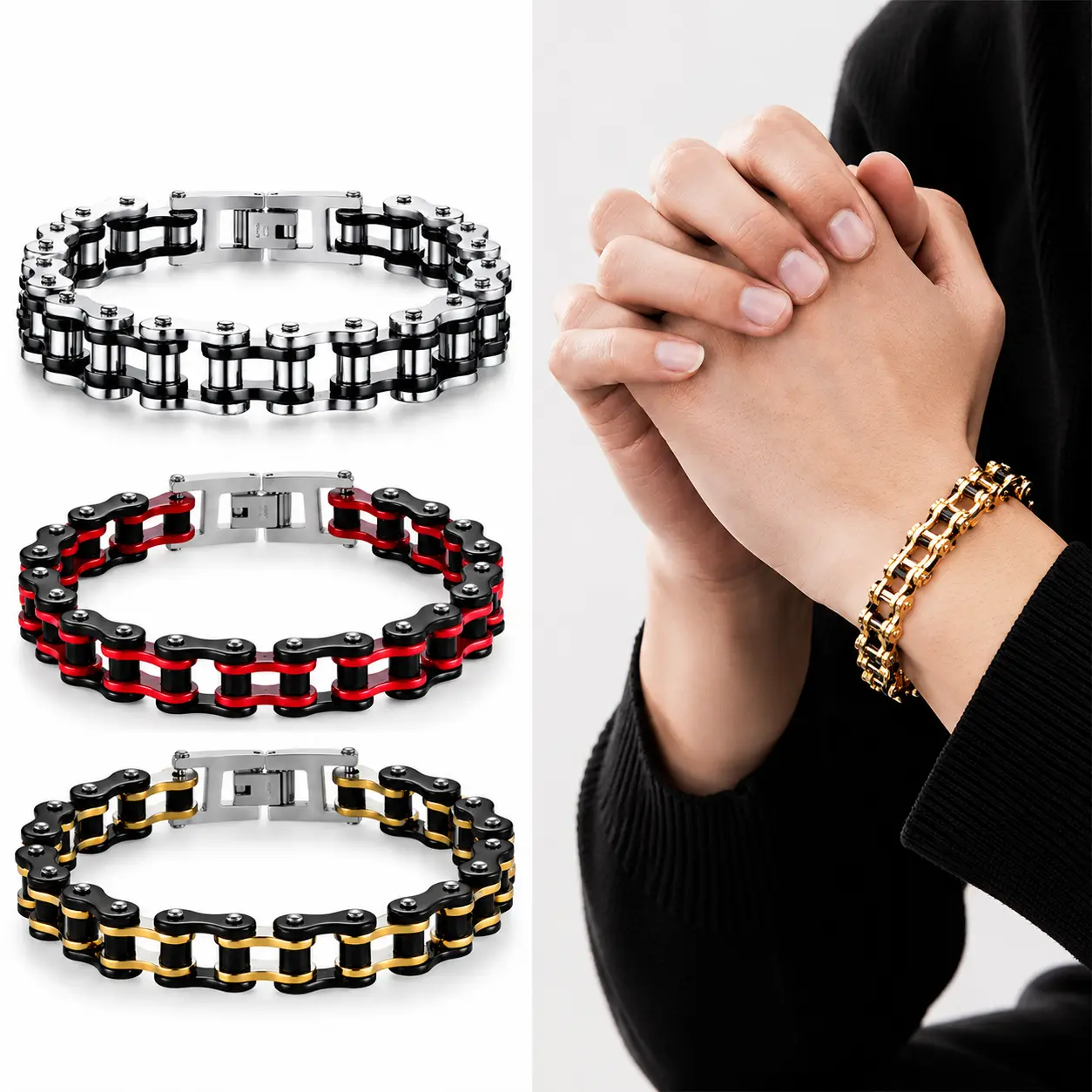 Stainless Steel Biker Chain Bracelet Mens Bracelet Link Chain Motorcycle Bicycle Style Bracelets Fashion Punk Bangles Jewelry