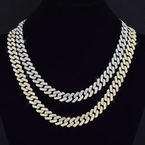 Elegant 2-Piece Necklace & Bracelet Set for Rap Enthusiasts, Hip-Hop Iced-Out Rhinestone Alloy Cuban Link Chain, Elegant Jewelry Set