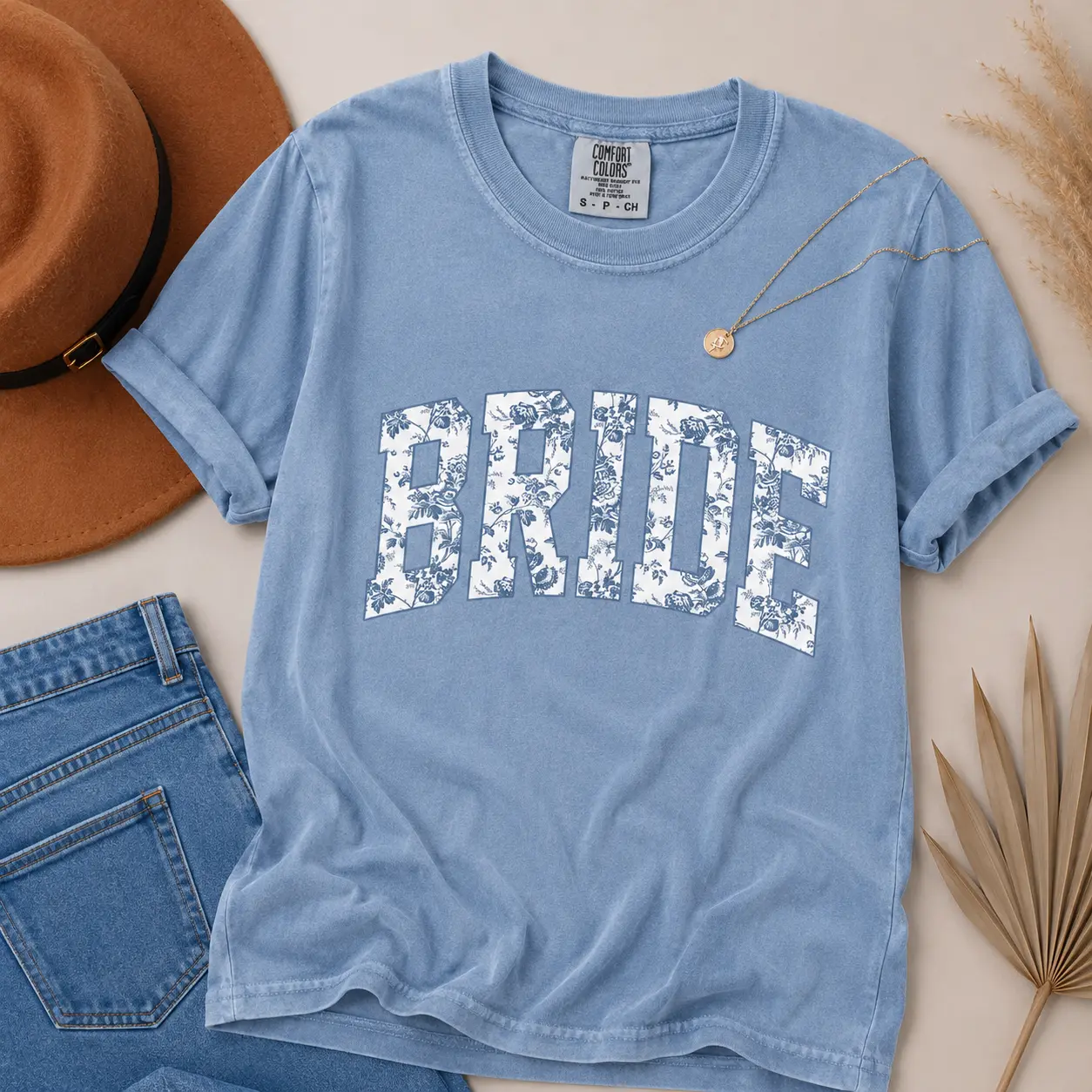 Bride Blue Toile Comfort Colors Shirt, Chinoiserie Bride T-Shirt, Wedding Gift for Her, Future Mrs Tee, Cotton Bridal Party Shirt - TrendWear USA