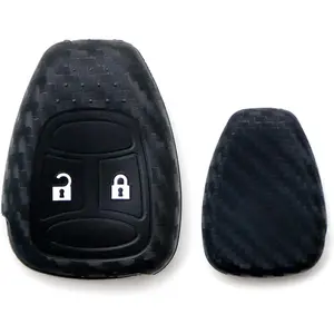 Carbon Fiber Pattern Soft Silicone Key Fob Cover Compatible with Jeep Wrangler, Compass, Compatible with Dodge Caliber Nitro Magnum RAM, etc Blade Key