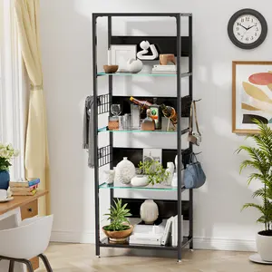 RGB Lighted Display Shelf – 4 Tier Glass Bookshelf with APP Control, Color Changing LED Shelf for Collectibles, Modern Etagere Bookcase for Living Room Bedroom, Adjustable Storage Shelf for Office