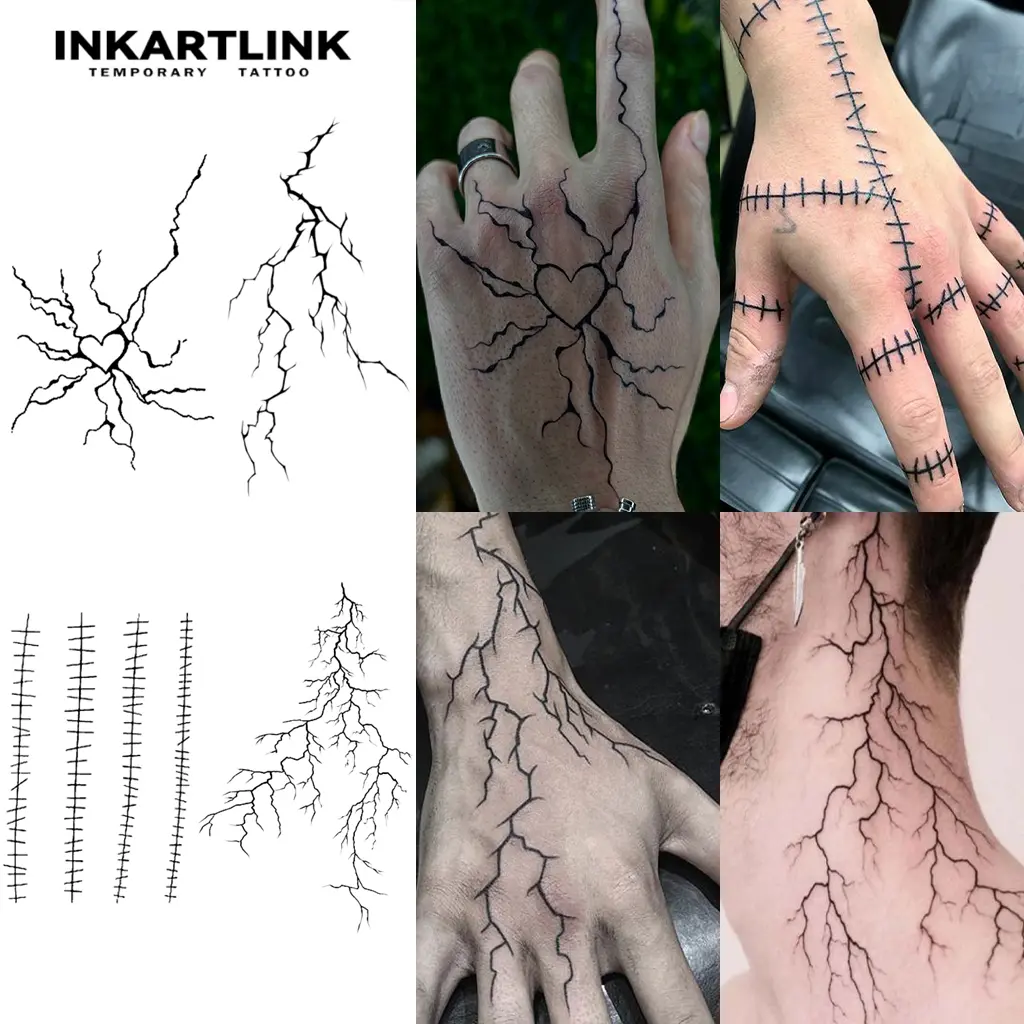 INKARTLINK Semi-Permanent Juice Tattoos, 2 Sheets of Waterproof Fake Tattoos with Simple Love & Lightning Art Designs, Sticker Tattoos