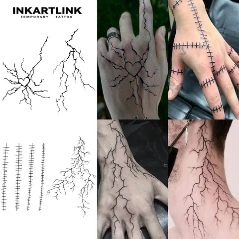 INKARTLINK Semi-Permanent Juice Sticker Tattoos - 2 Sheets, Waterproof, Non-Toxic, Skin-Safe, Unisex, All Skin Compatible, Simple Love & Lightning Tattoo Art, Sohochic Single Item