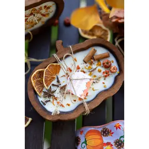 Wooden Pumpkin Shape Dough Bowl Candle – Thanksgiving & Fall Autumn Decor