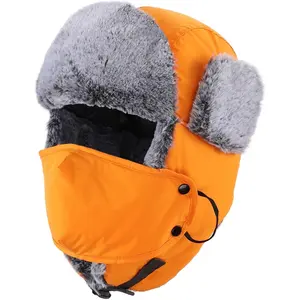 Home Prefer Men's Trapper Hat with Face Mask Faux Fur Trooper Trapper Hat for Men Winter Hunting Hat