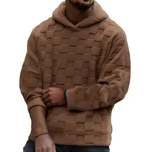 Autumn and winter men's fleece casual hooded sweatshirt, hooded sports shirt, men's top with fleece for warmth, solid color base, suitable for daily casual wear, loose fit men's clothing  Long Sleeve Textured Menswear