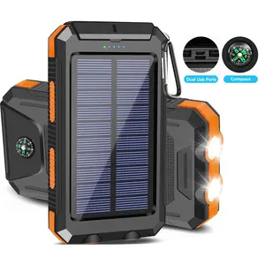 [FREEShip] Solar Charger Power Bank 10000mAh Solar Phone Charger, Portable Charger Fast Charger Dual USB Ports Built-in LED Flashlight and Compass, IP65 Waterproof Portable Power Bank for Outdoor Activities