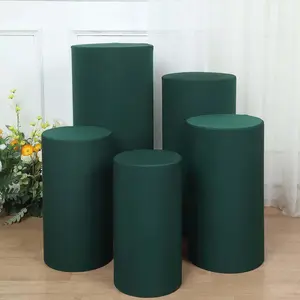 Set of 5 Hunter Emerald Green Spandex Cylinder Pedestal Stand Covers, Stretchable Pillar Prop Covers - 160 GSM, Covers Only, Pillar Covers