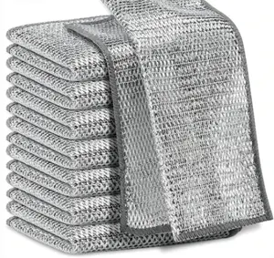 20PCS Advanced Stainless Steel Sponges - Heavy-Duty Rust-Proof Scratch Pads for Kitchen Stainless Steel Pans, Sinks, Reusable Safe Efficient Stain-Removal Cleaning Silver Cloths