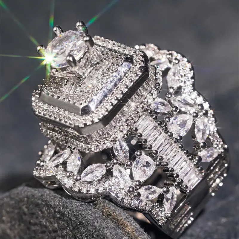 1 Piece Glamorous Cubic Zirconia Ring, Statement Multi Ring for Women, Wedding Anniversary Party Jewelry, Valentine's Day Gift, Fashion Elegant Engagement Ring, CZ Ring