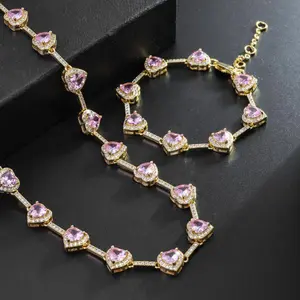 Pink Heart Zircon Clavicle Chain Hot Sale Light Pink Heart Zircon Necklace Bracelet