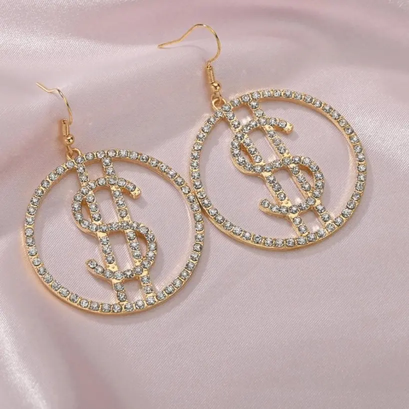 Cash Darling Rhinestone Dollar Sign Earrings
