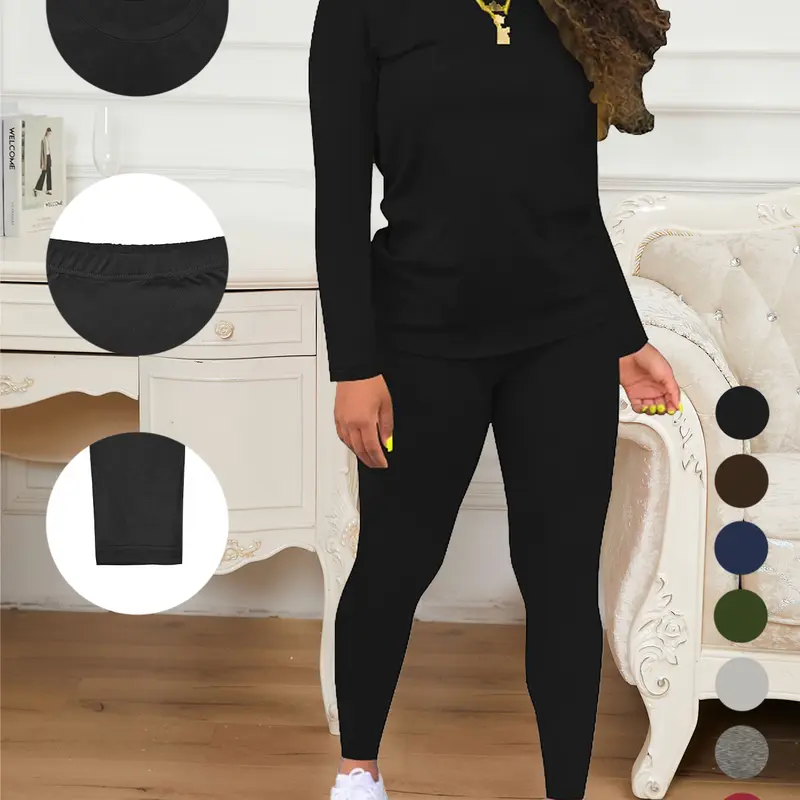 AUXDIO Women's 2-Piece Basic Solid Color Clothes Set - Comfortable Fabric Longsleeve Tee & Pants, Casual Lounge Athleisure Everyday Wear Outfit