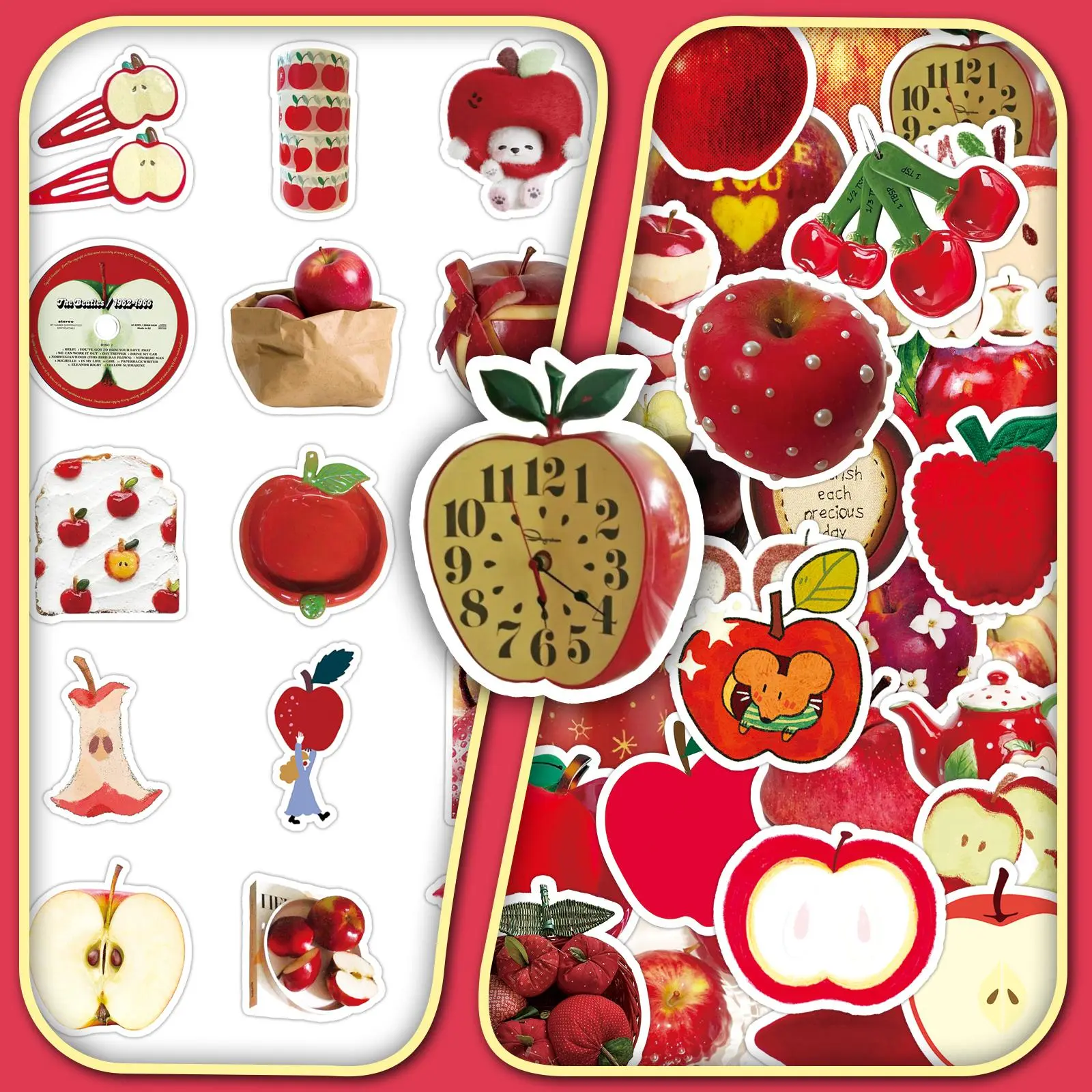 Apple Themed Sticker, Creative Fruit Design Sticker, DIY Decorative Sticker for Scrapbooking & Journal Making, Decal Sticker