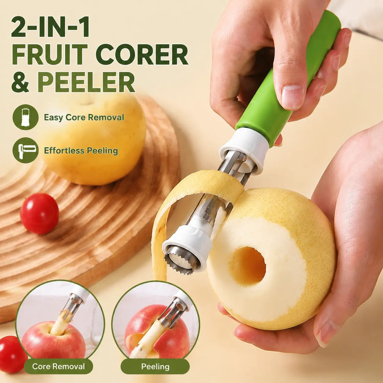 Apple Corer & Peeler 2-in-1 Tool, Stainless Steel Fruit Core Remover and Peeler for Apples, Pears & Vegetables, Easy Twist Fruit Coring Gadget with Sharp Blade for Quick Kitchen Prep
