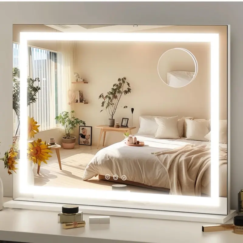 White Square LED Vanity Mirror, 23"x18" Hollywood Style with 3 Color Modes and Adjustable Brightness