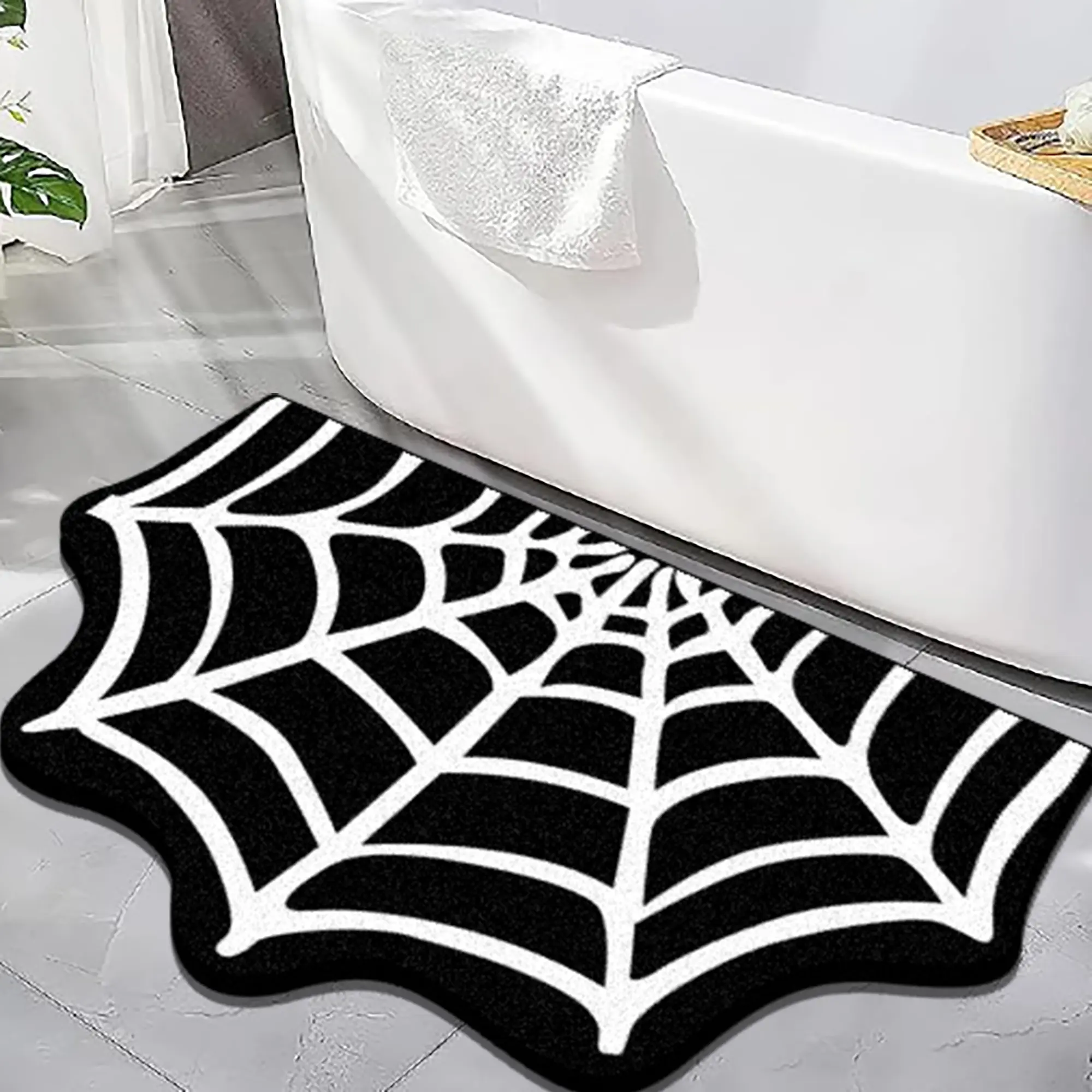 Halloween Spider Web Print Carpet, Shaggy Soft Washable Area Rug for Living Room Bedroom Entryway, Easy Care Fashion Luxury Mat, Home Decorative Rug