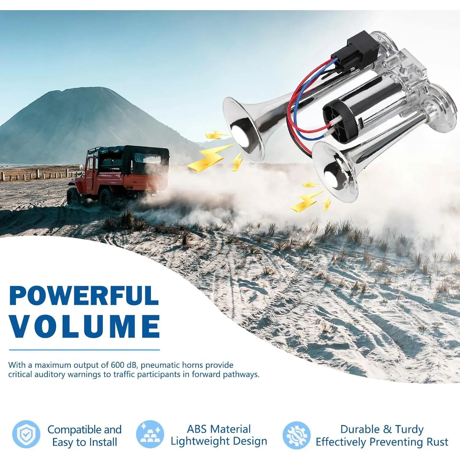 600DB UltraLoud Train Horn Kit (12V) |   Dual Trumpets with Compressor |   Fits Truck, SUV, Boat, Motorcycle |   Perfect Gift for Him