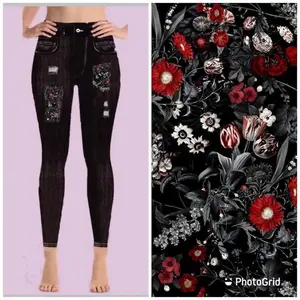 Floral Goth Denim Print Jeggings. Yoga Band. Extra Soft and stretchy!