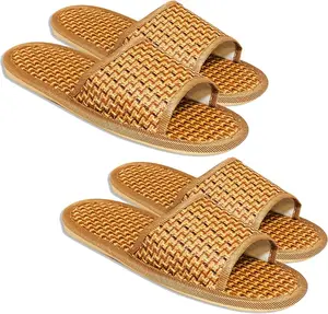 Bamboo Open Toe Slippers, 2 Pairs, Luxury Hotel-Style Indoor Guest Sandals for Home, Bathroom, Hotels, Salons, and Vacation Rentals