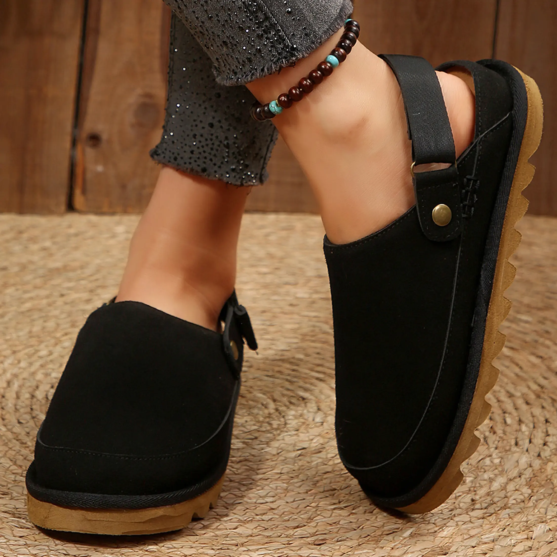 Women's Sandals Wear Suede Clogs Removable Back Strap Casual Mules Indoor Outdoor Shoes Springfresh Soft Buckle