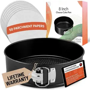 8 Inch Springform Pan Nonstick Leakproof - Spring Form Pan for Cheesecake with Removable Bottom, Include 50 count  Paper, Recipe E-Book -  for Baking Cheese Cakes, Pizzas, & !