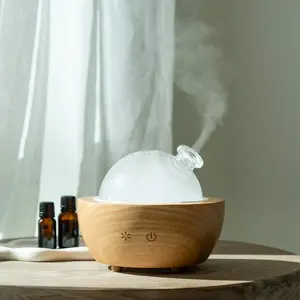 Glass Dome Diffuser - Stone or Natural Wood Essential Oil Diffuser | Black and White Aromatherapy Diffuser