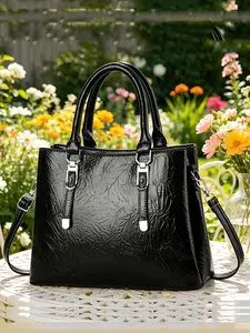 Elegant Simple Solid Color Women's PU Leather Handbag, New Melanin Series, Commuter Versatile Large Capacity, Single Shoulder Crossbody Purse Handle Bag