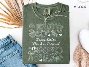 [Comfort Colors] Little Bunny On The Way T-Shirt 🐰🤰🌸 Happy Easter Pregnancy Announcement Tee, Cute Baby Reveal Graphic Shirt, Expecting Mom Design, Full Color Print, Top Womenswear, Top Menswear, Gift