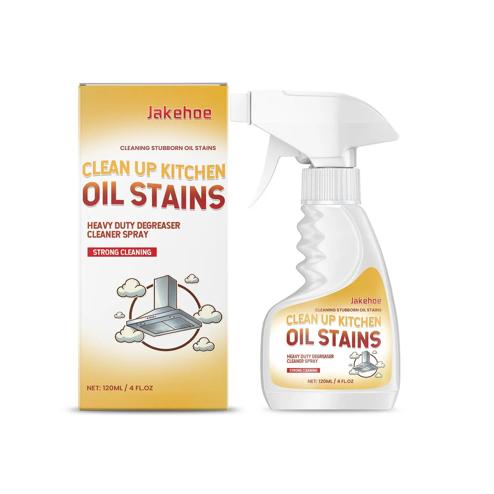 Jakehoe Heavy-Duty Kitchen Degreaser Spray, Strong Grease & Burnt-On Oil Stain Remover for Stove, Range Hood, Oven & Grill, Fast-Penetrating Formula, 4 FL.OZ