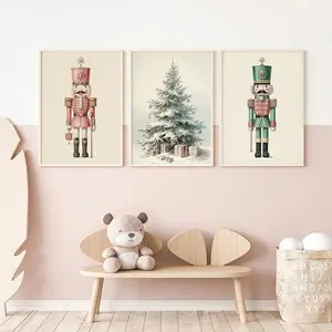 Christmas Poster Set, Nutcracker Ballet Scene Under Christmas Tree Gift Canvas Wall Art Decorations, Festive Holiday Home Decoration