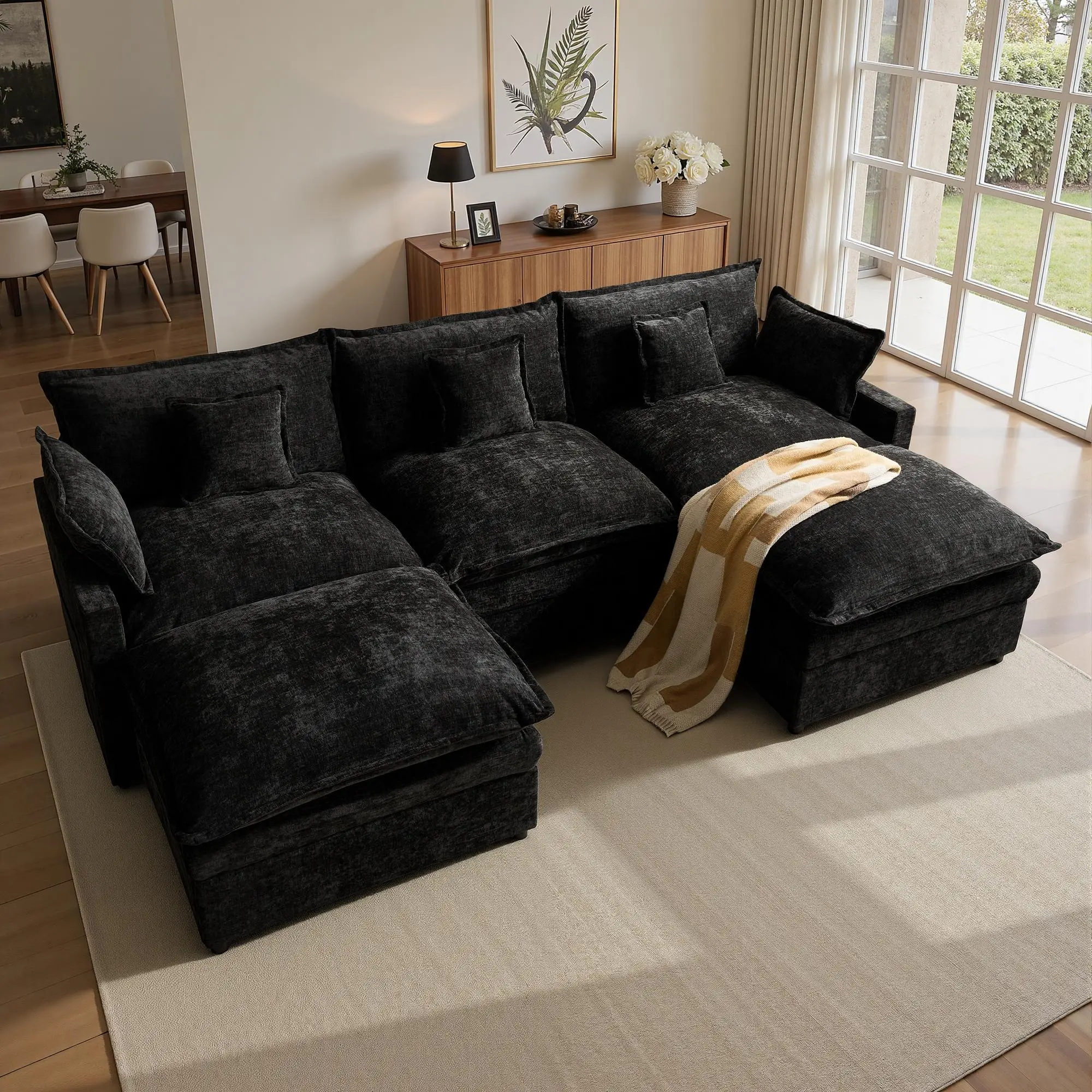 【2 Packages Shipping】XIZZI 108" U-Shaped Modular Sectional Sofa - Comfy Cloud 3-Seater with 2 Movable Ottoman, Could Sofa, Deep Seat Linen Couch for Living Room, Comfort & Stylish Design, Gray Sofa, Chenille Upholstered Sectional