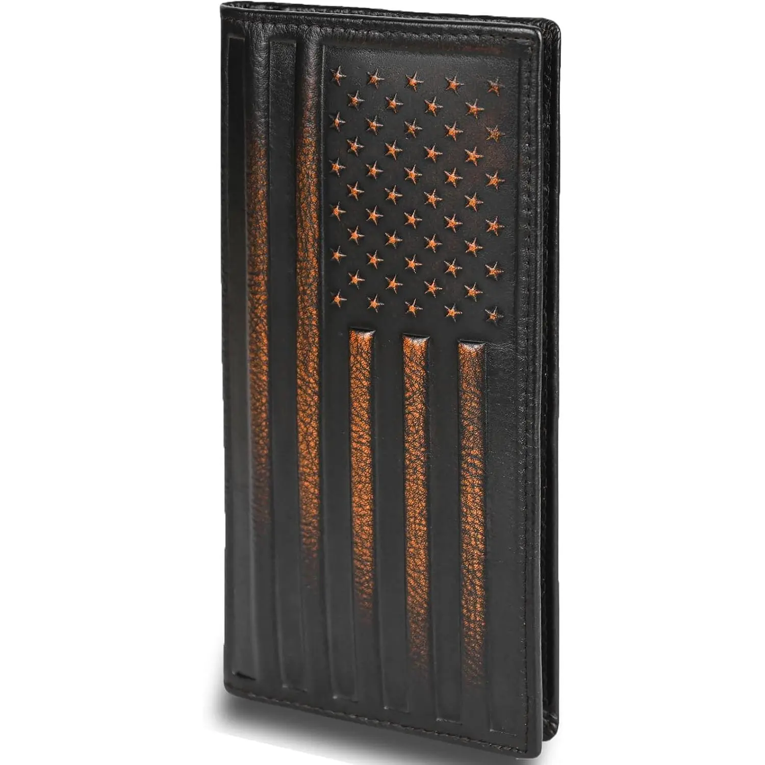 DK86 USA Flag Long Wallet For Men Full Grain Leather with Hand Burnished Rfid Blocking Rodeo Wallet Bifold Wallet American Flag Wallet