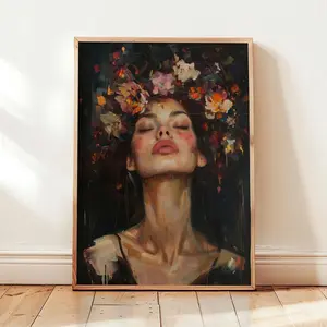 Abstract  Wall Art | Black & Pink Female Portrait Print  | Frameless Poster O