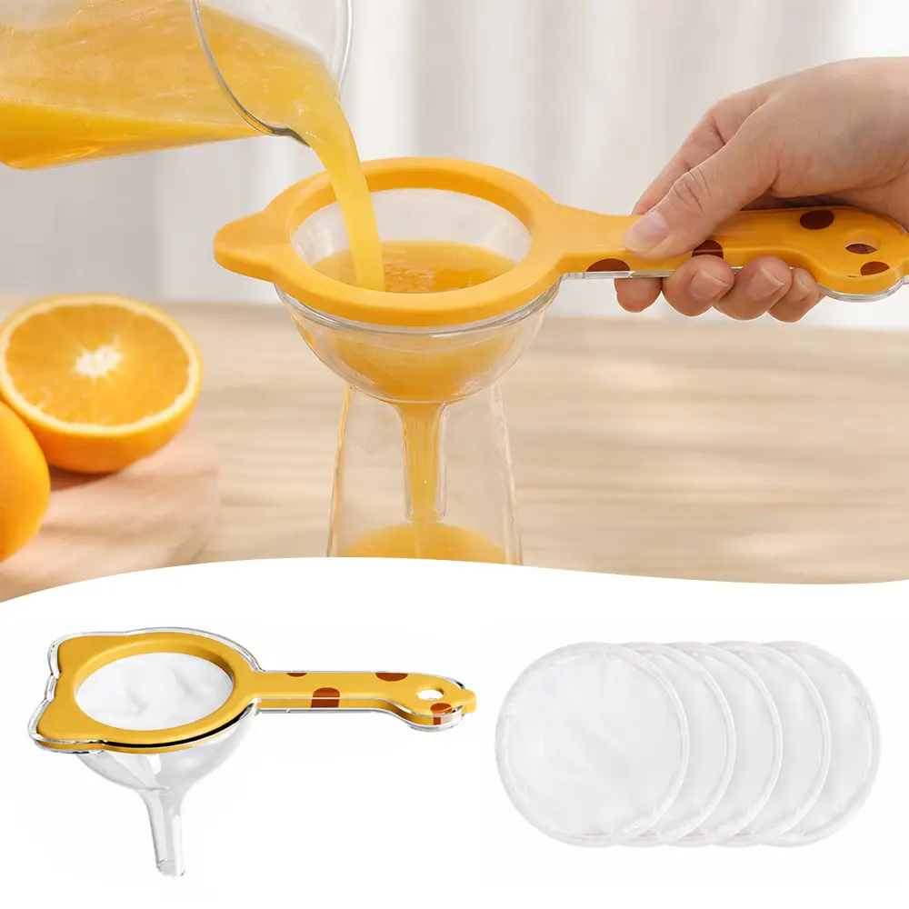 Plastic Strainer with 5pcs Filter Mesh for Juice, Coffee, Honey, Nut Milk, Food Grade & Easy Clean Filter Sieve for Kitchen Use, Ideal for Coffee Soy Milk Yogurt Juice Filtering