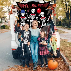 Halloween Themed Wall Tapestry – Skeleton Pumpkin Ghost Horror Backdrop for Home & Party Decoration