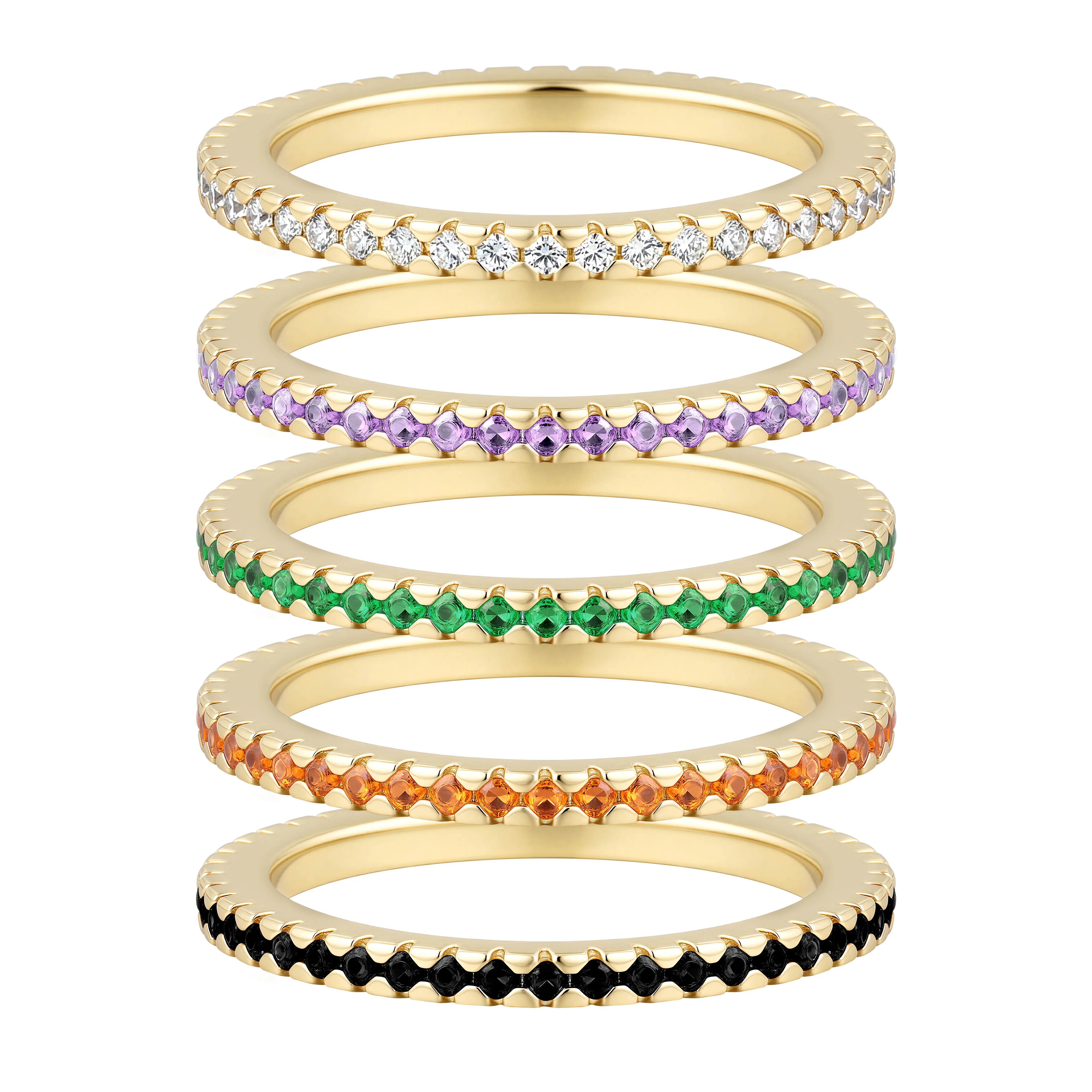 Aprilery Rainbow Stackable Eternity Band Ring Set Gold Tone Colorful Gemstone Jewelry For Women Versatile Gift