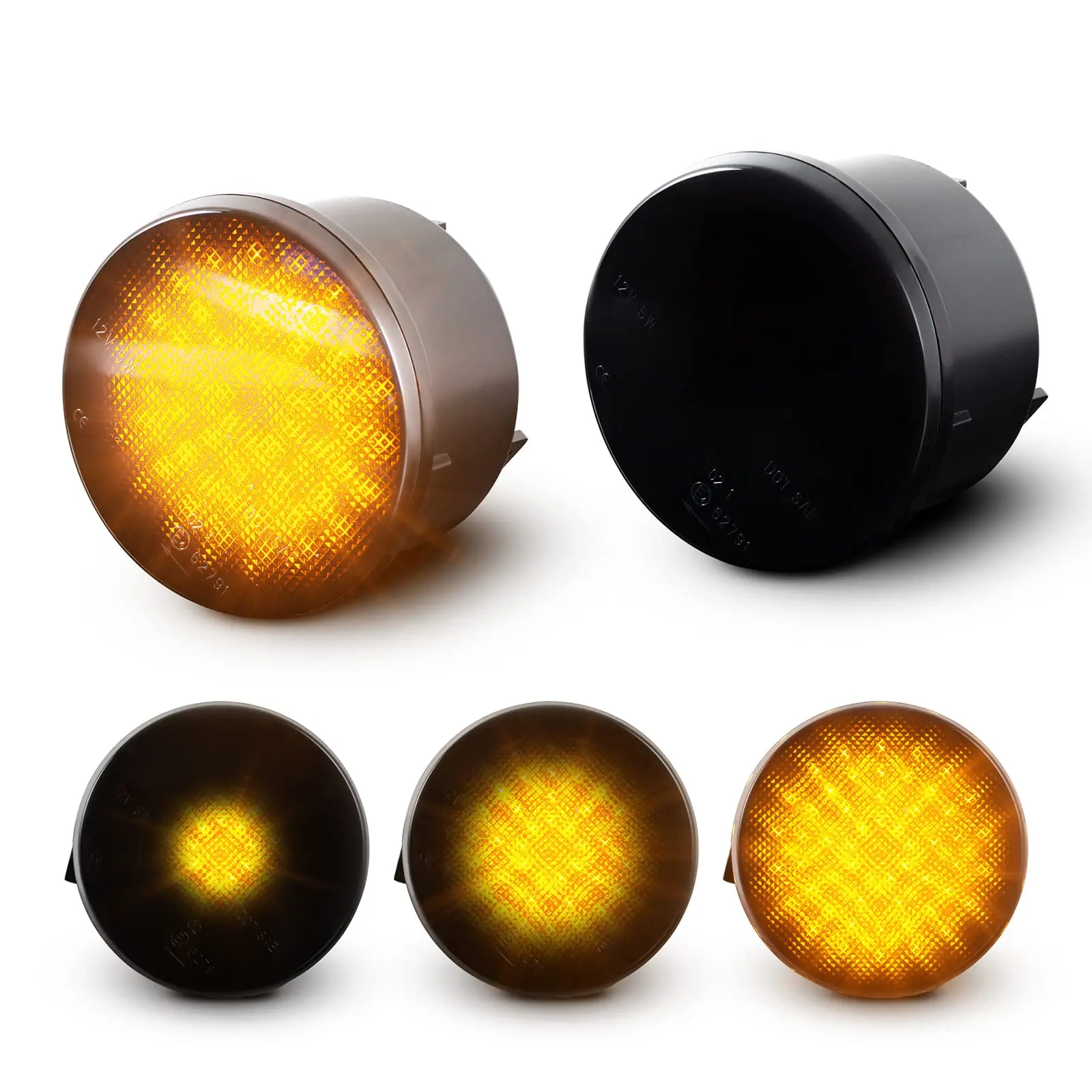 Gempro LED Sequential Front Turn Signal Light Assembly, Amber Parking Lights with ABS Plastic, Plug-and-Play, Smoked Lens Compatible with Jeep Wrangler JK 2007-2018