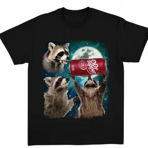 Gildan Three Raccoons Dr Pepper Vintage Graphic T-shirt Funny Meme Dank Raccoons Shirt Gifts For Men Women Unisex Tee Sweatshirt Top Streetwear Cotton Menswear Tropical Black Round Neck Crewneck Short Sleeve Casual Sword Shortsleeve