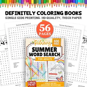 600 Words Summer Word Search for Adults - Large Print Puzzles for Stress Relief & Relaxation