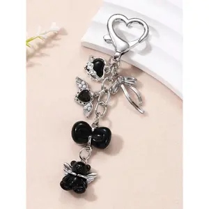 Creative Bear Heart Pearl Bow Handmade Keychain, Alloy Charm Pendant, Trendy Cold Style, Memorial Gift for Friends and Family