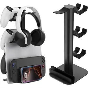 Gaming Headphone and Controller Stand, Dual Holder Desktop Organizer for Gaming Setup, Aluminum Alloy Desk Stand Compatible with PC Headsets, Nintendo Switch 2 and Pro Controllers, Space Saving Accessories for Gamer Desk