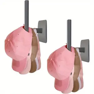 Baseball Cap Wall Mounted Hanging Hook, 2 Counts Multifunctional Self Adhesive Sundries Coat Hat Hook, Home Storage Organizer for Bedroom Bathroom Kitchen Door Living Room Office