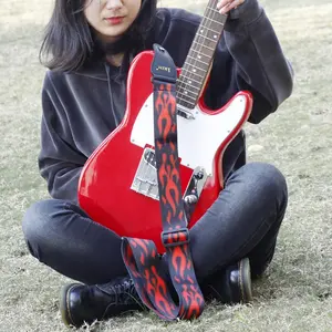 Guitar Strap, 4 Counts Flame Print Guitar Strap, Universal Guitar Strap for Electric Wood Guitar, Music Accessories for Men & Women, Guitar Belt Sling