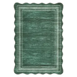9 x 12 ft Polyester Green Rectangular Machine Washable Geometric Bordered Living Room Bedroom Dining Room Machine Washable Area Rug-B
