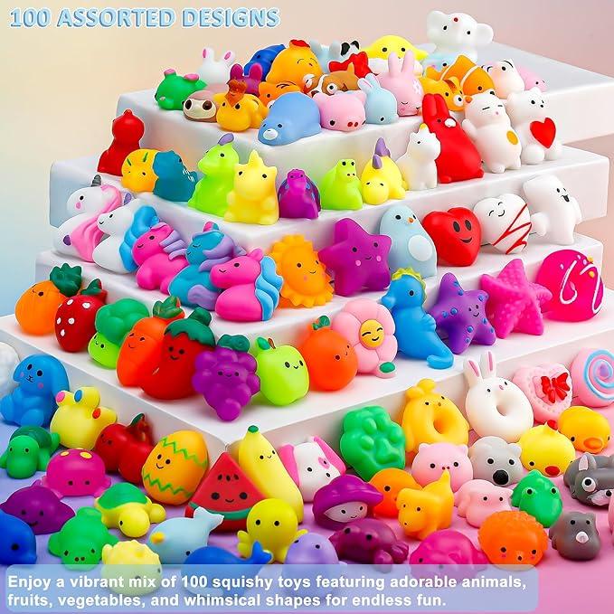 100‑Pack Mochi Squishy Toys Bulk | Party Favors for Kids 4‑8 & 8‑12 | Mini Kawaii Squishy Fidget Toys for Goodie Bags, Classroom Prizes, Birthday & Xmas Stuffers