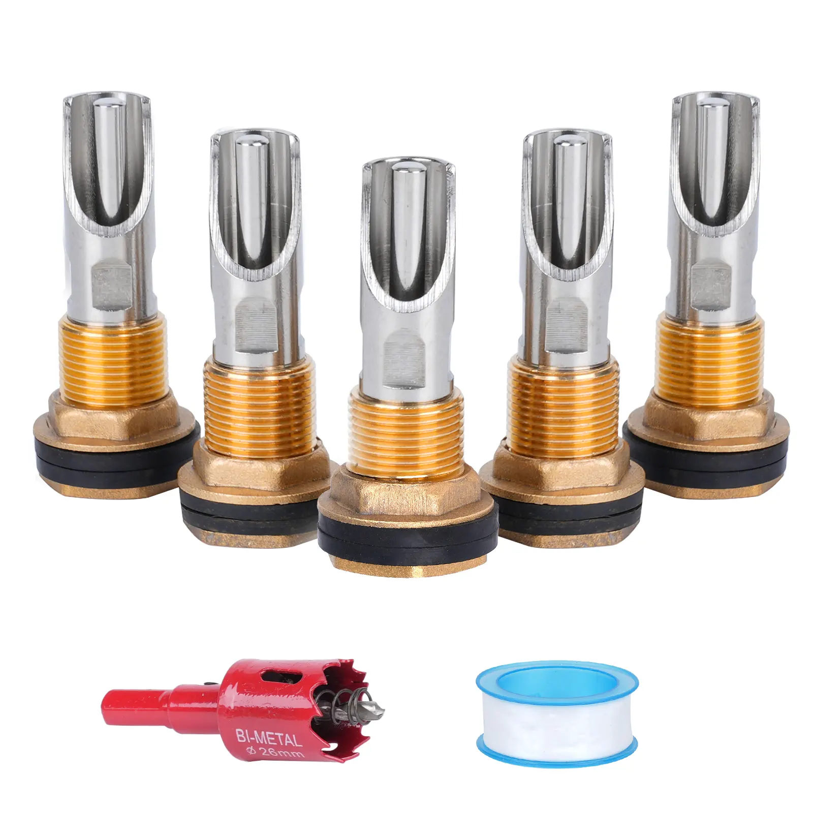 5 Pcs Barrel-Type Pig Nipple Water Feeder Kit - Automatic Efficient Supply Set with Hole Opener, Tape for Piglets, Boars, Growing & Finishing Pigs
