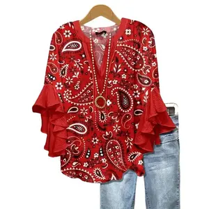 blouseCherrybettyPaisleyPrintRuffleSleeveTopGoingOutfitsBlousesWomenVintage90sTopsFunnyShirtsWomenElegantClassyTopsBlouseWomenswearComfortcosanuestratouroutfitsmilkpinkbellycropamandabluestellanskarsgardFittedRed