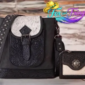 TRINITY RANCH COWHIDE CROSSBODY BAG  & matching wallet